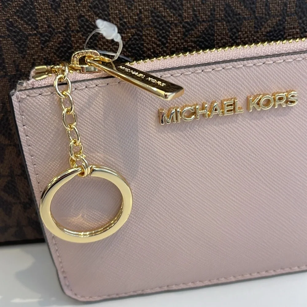 MICHAEL KORS Jet Set Travel Small Saffiano Leather Top Zip Coin Pouch Wth ID NWT